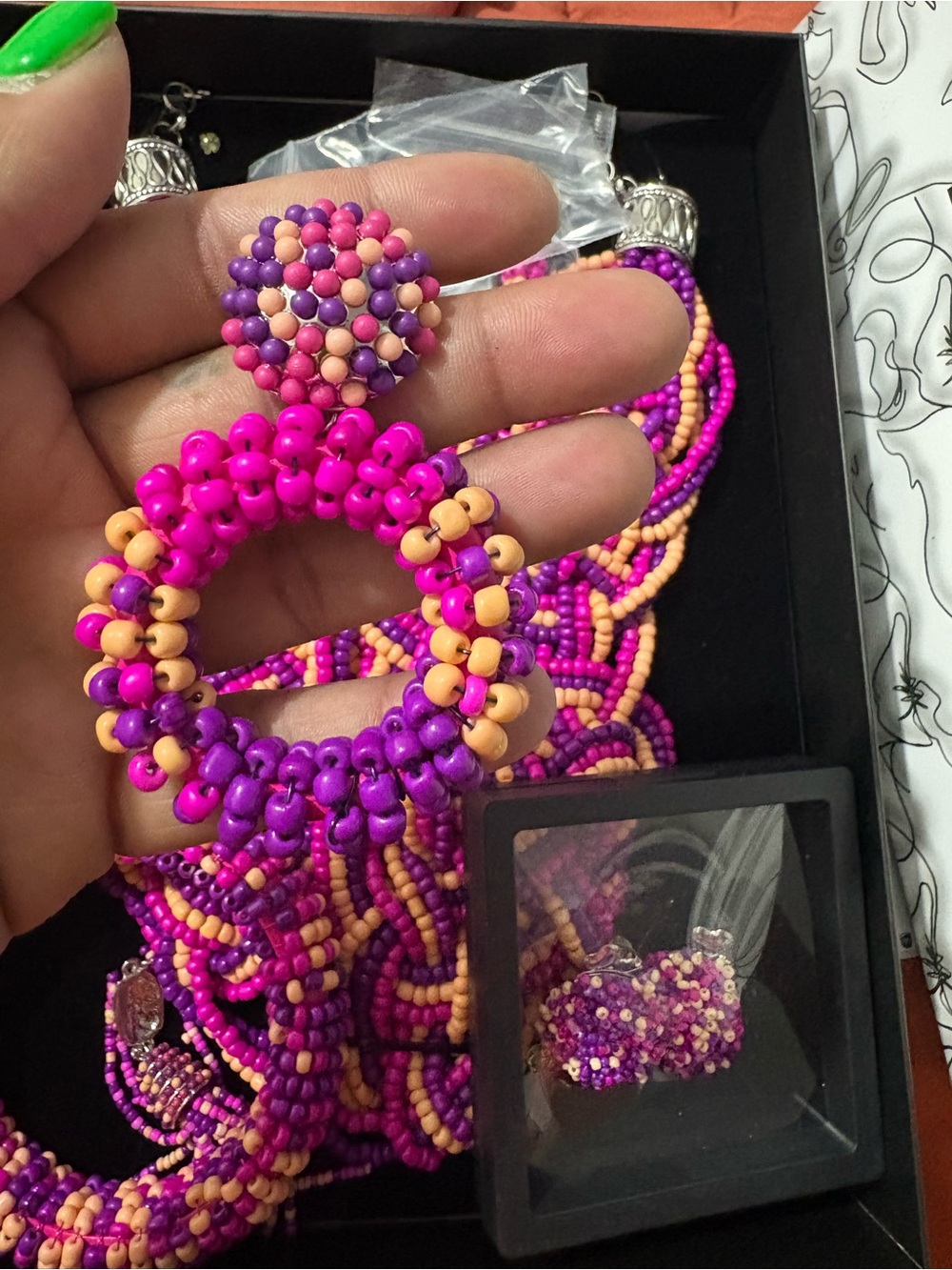 Sassy Jones Purple and Beige Beaded Necklace & Bracelet Set - Picture 2 of 2